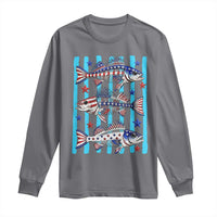 Patriotic Striped Bass Fishing Skeleton Long Sleeve Shirt USA Flag Angler Gift