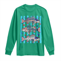 Patriotic Striped Bass Fishing Skeleton Long Sleeve Shirt USA Flag Angler Gift