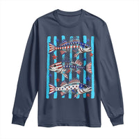 Patriotic Striped Bass Fishing Skeleton Long Sleeve Shirt USA Flag Angler Gift