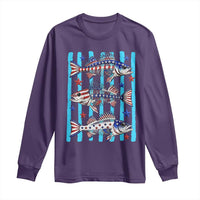 Patriotic Striped Bass Fishing Skeleton Long Sleeve Shirt USA Flag Angler Gift