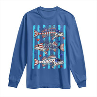 Patriotic Striped Bass Fishing Skeleton Long Sleeve Shirt USA Flag Angler Gift