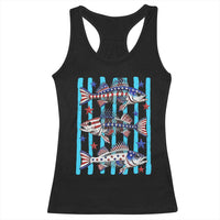 Patriotic Striped Bass Fishing Skeleton Racerback Tank Top USA Flag Angler Gift