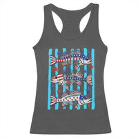 Patriotic Striped Bass Fishing Skeleton Racerback Tank Top USA Flag Angler Gift