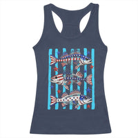 Patriotic Striped Bass Fishing Skeleton Racerback Tank Top USA Flag Angler Gift