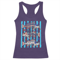 Patriotic Striped Bass Fishing Skeleton Racerback Tank Top USA Flag Angler Gift
