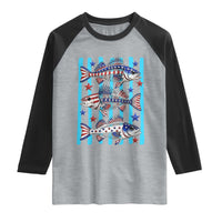 Patriotic Striped Bass Fishing Skeleton Raglan Shirt USA Flag Angler Gift