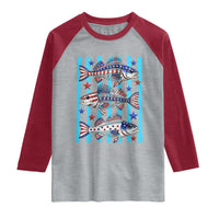 Patriotic Striped Bass Fishing Skeleton Raglan Shirt USA Flag Angler Gift
