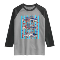 Patriotic Striped Bass Fishing Skeleton Raglan Shirt USA Flag Angler Gift