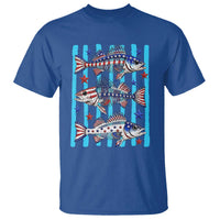 Patriotic Striped Bass Fishing Skeleton T Shirt USA Flag Angler Gift