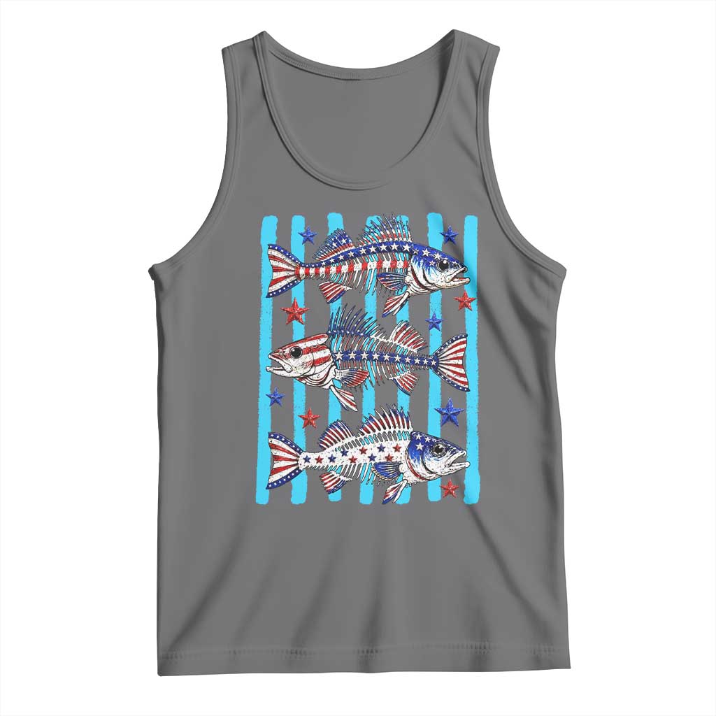 Patriotic Striped Bass Fishing Skeleton Tank Top USA Flag Angler Gift