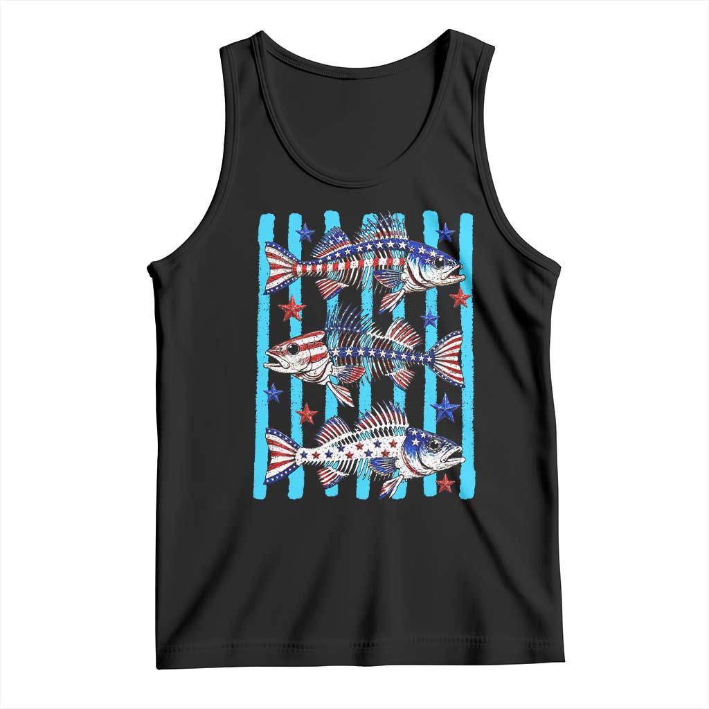 Patriotic Striped Bass Fishing Skeleton Tank Top USA Flag Angler Gift