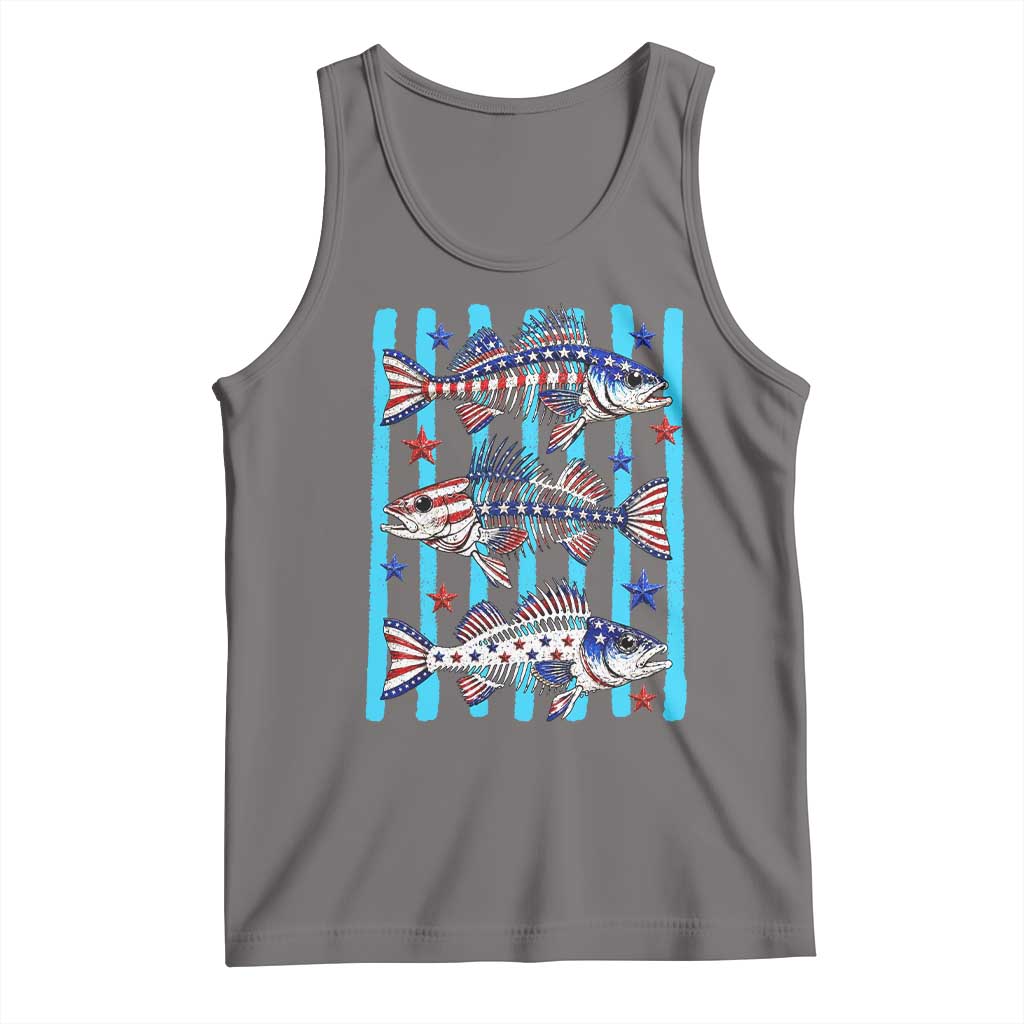 Patriotic Striped Bass Fishing Skeleton Tank Top USA Flag Angler Gift