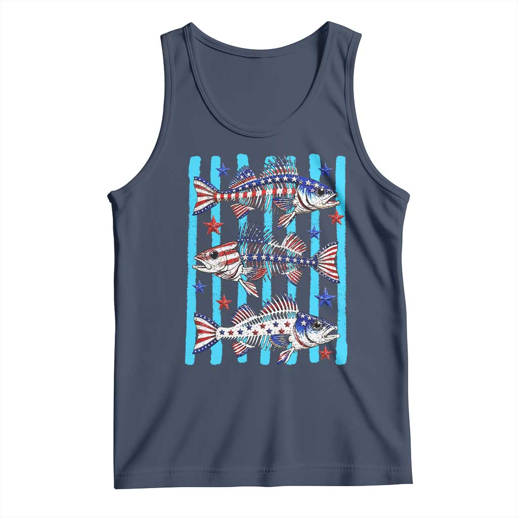 Patriotic Striped Bass Fishing Skeleton Tank Top USA Flag Angler Gift