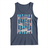 Patriotic Striped Bass Fishing Skeleton Tank Top USA Flag Angler Gift