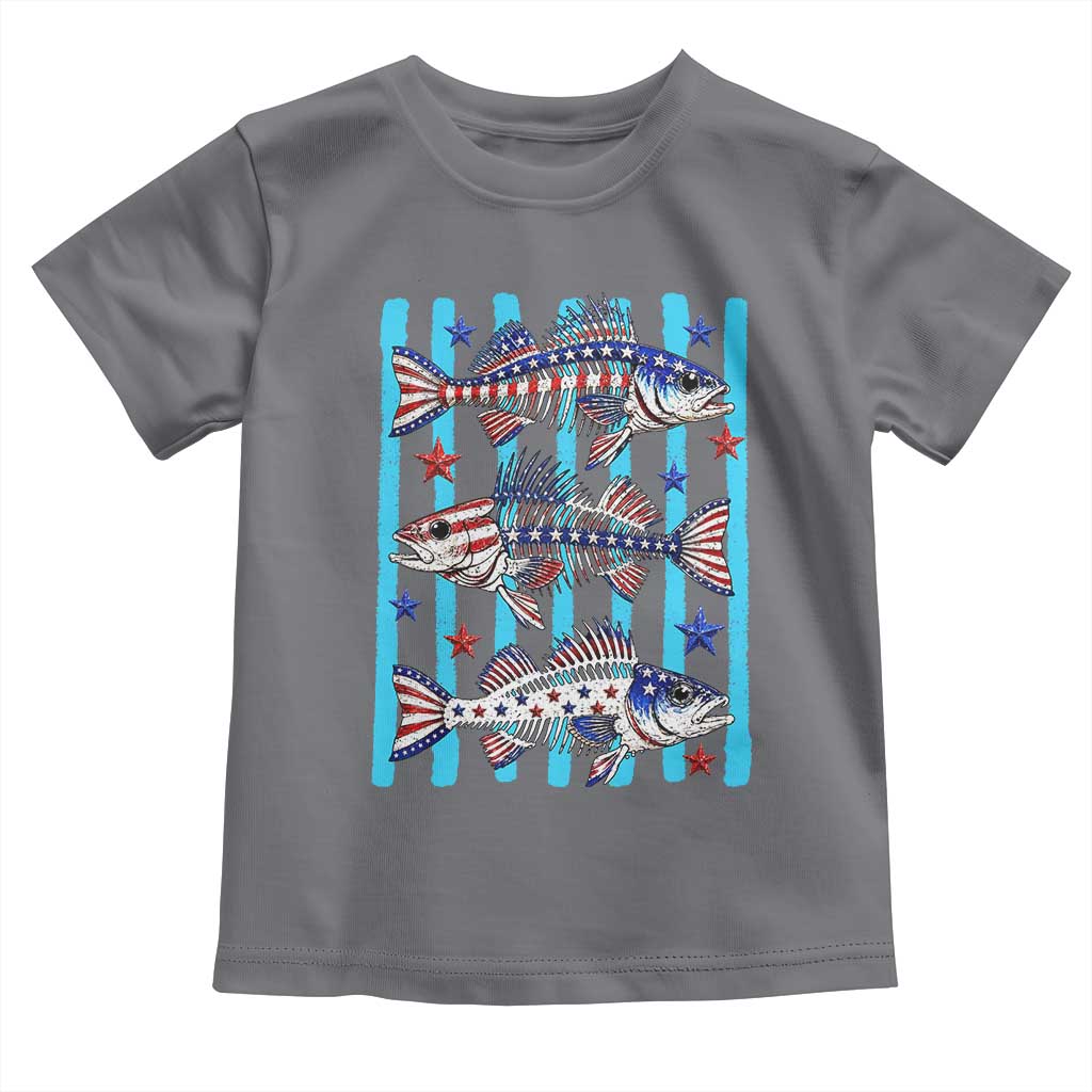 Patriotic Striped Bass Fishing Skeleton Toddler T Shirt USA Flag Angler Gift