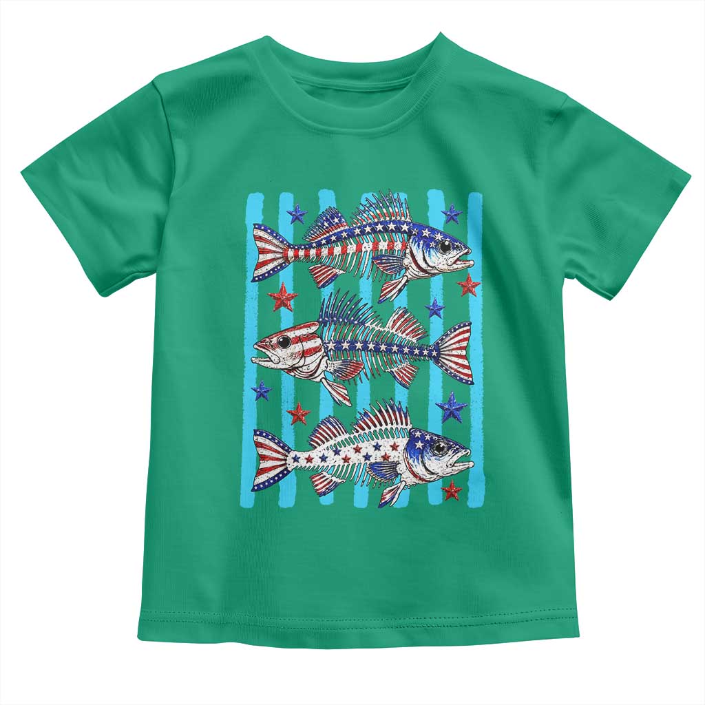 Patriotic Striped Bass Fishing Skeleton Toddler T Shirt USA Flag Angler Gift