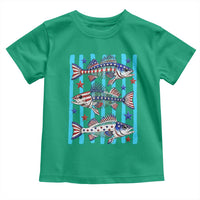 Patriotic Striped Bass Fishing Skeleton Toddler T Shirt USA Flag Angler Gift
