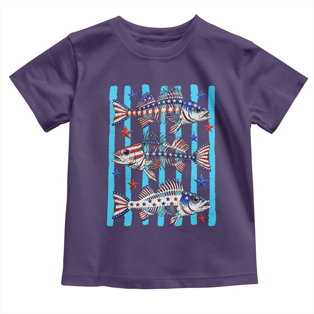 Patriotic Striped Bass Fishing Skeleton Toddler T Shirt USA Flag Angler Gift