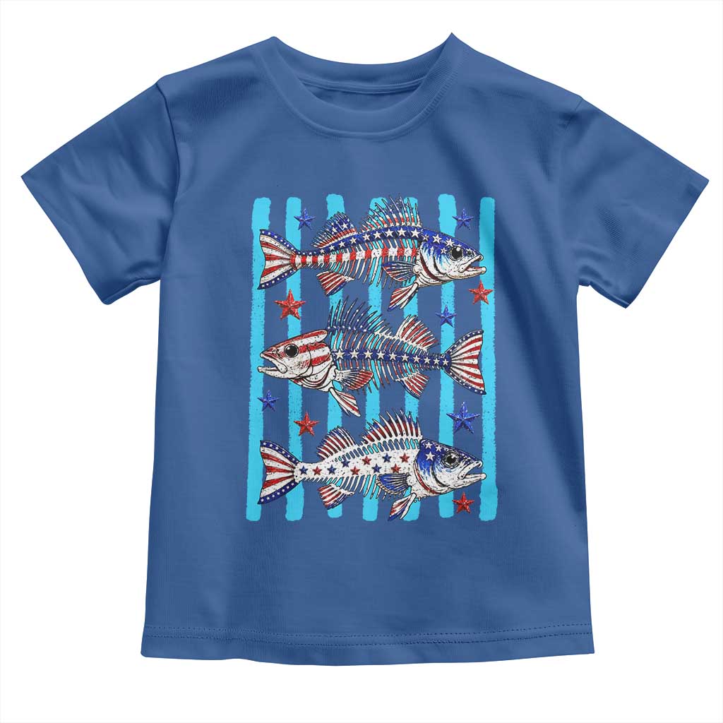 Patriotic Striped Bass Fishing Skeleton Toddler T Shirt USA Flag Angler Gift