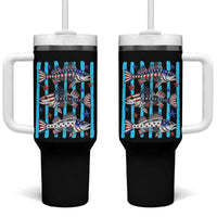 Patriotic Striped Bass Fishing Skeleton Tumbler With Handle USA Flag Angler Gift