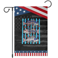 Striped Bass Fishing Skeleton Patriotic Garden Flag USA Flag Angler Gift
