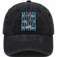 Patriotic Striped Bass Fishing Skeleton Washed Cotton Baseball Cap USA Flag Angler Gift