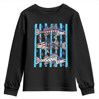 Patriotic Striped Bass Fishing Skeleton Youth Sweatshirt USA Flag Angler Gift
