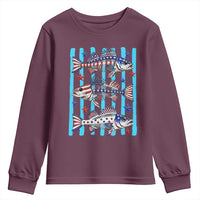 Patriotic Striped Bass Fishing Skeleton Youth Sweatshirt USA Flag Angler Gift