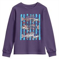 Patriotic Striped Bass Fishing Skeleton Youth Sweatshirt USA Flag Angler Gift