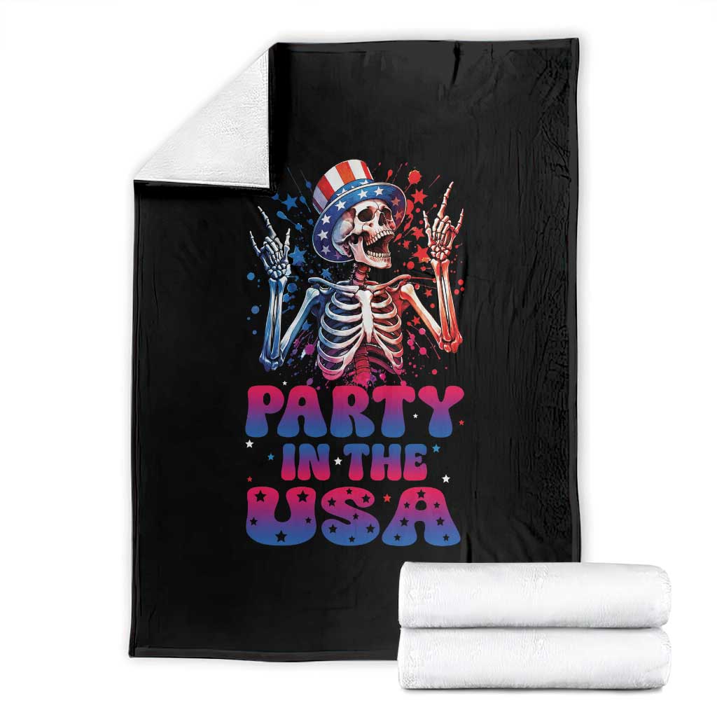 Funny Party In The USA Skeleton Rock Hand Throw Blanket 4th Of July Rocker Gift