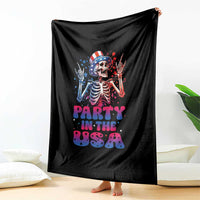 Funny Party In The USA Skeleton Rock Hand Throw Blanket 4th Of July Rocker Gift