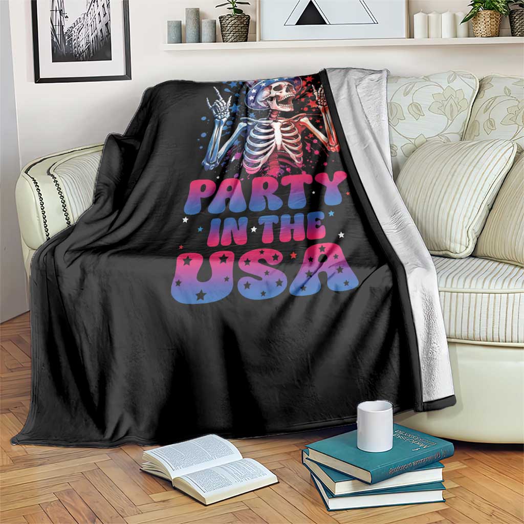 Funny Party In The USA Skeleton Rock Hand Throw Blanket 4th Of July Rocker Gift