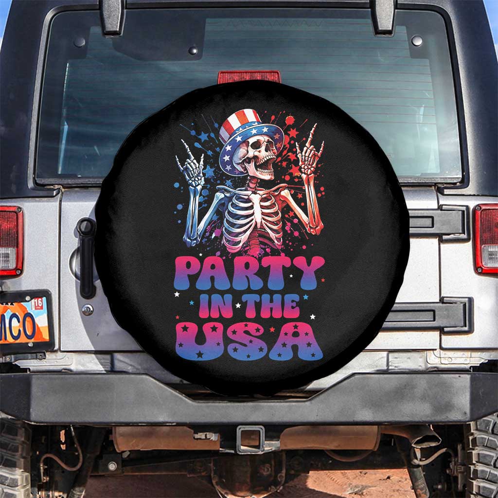 Funny Party In The USA Skeleton Rock Hand Spare Tire Cover 4th Of July Rocker Gift