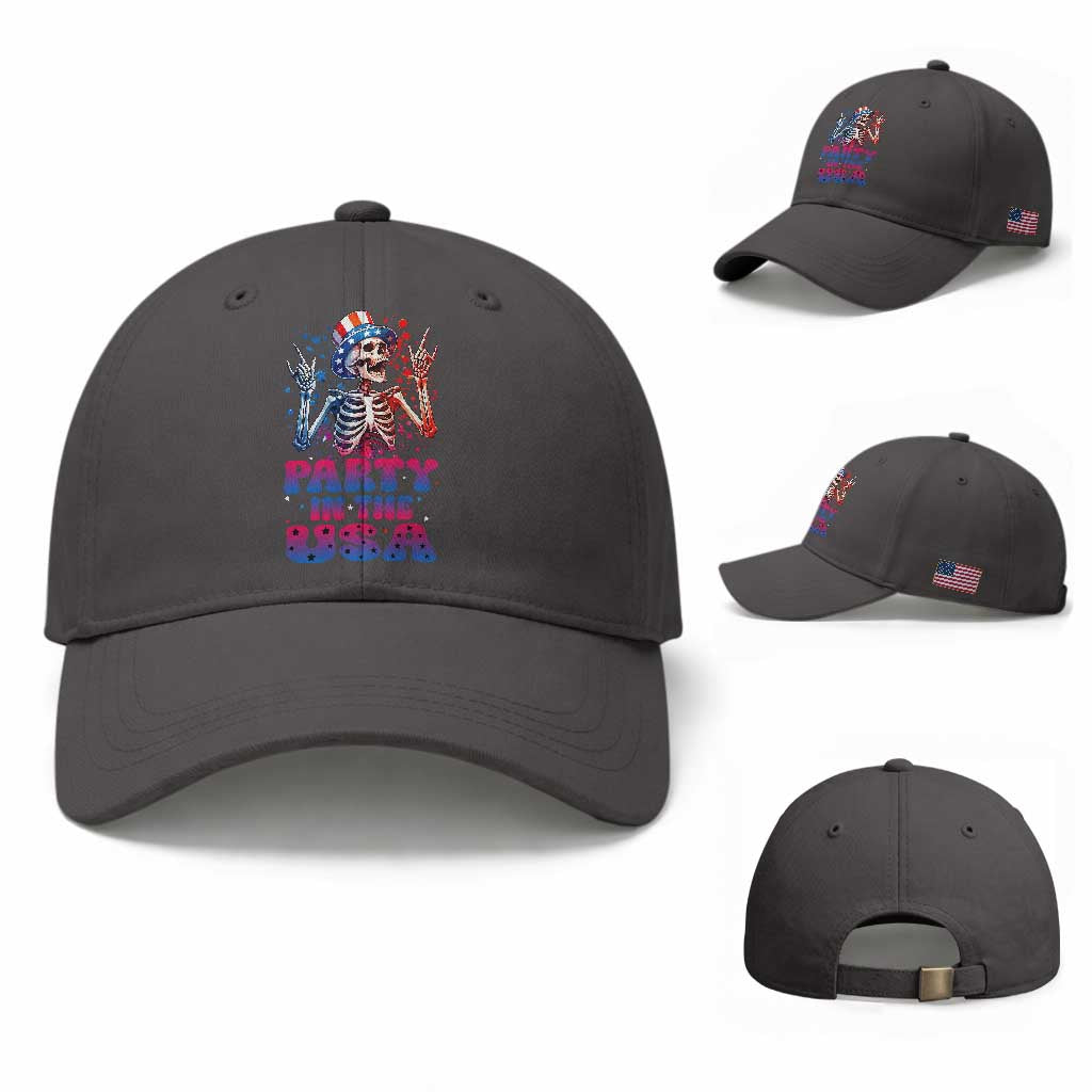 Funny Party In The USA Skeleton Rock Hand Baseball Cap 4th Of July Rocker Gift