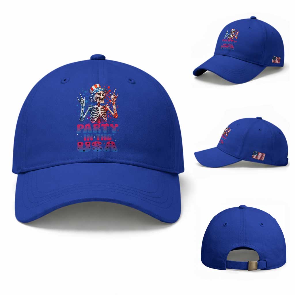 Funny Party In The USA Skeleton Rock Hand Baseball Cap 4th Of July Rocker Gift