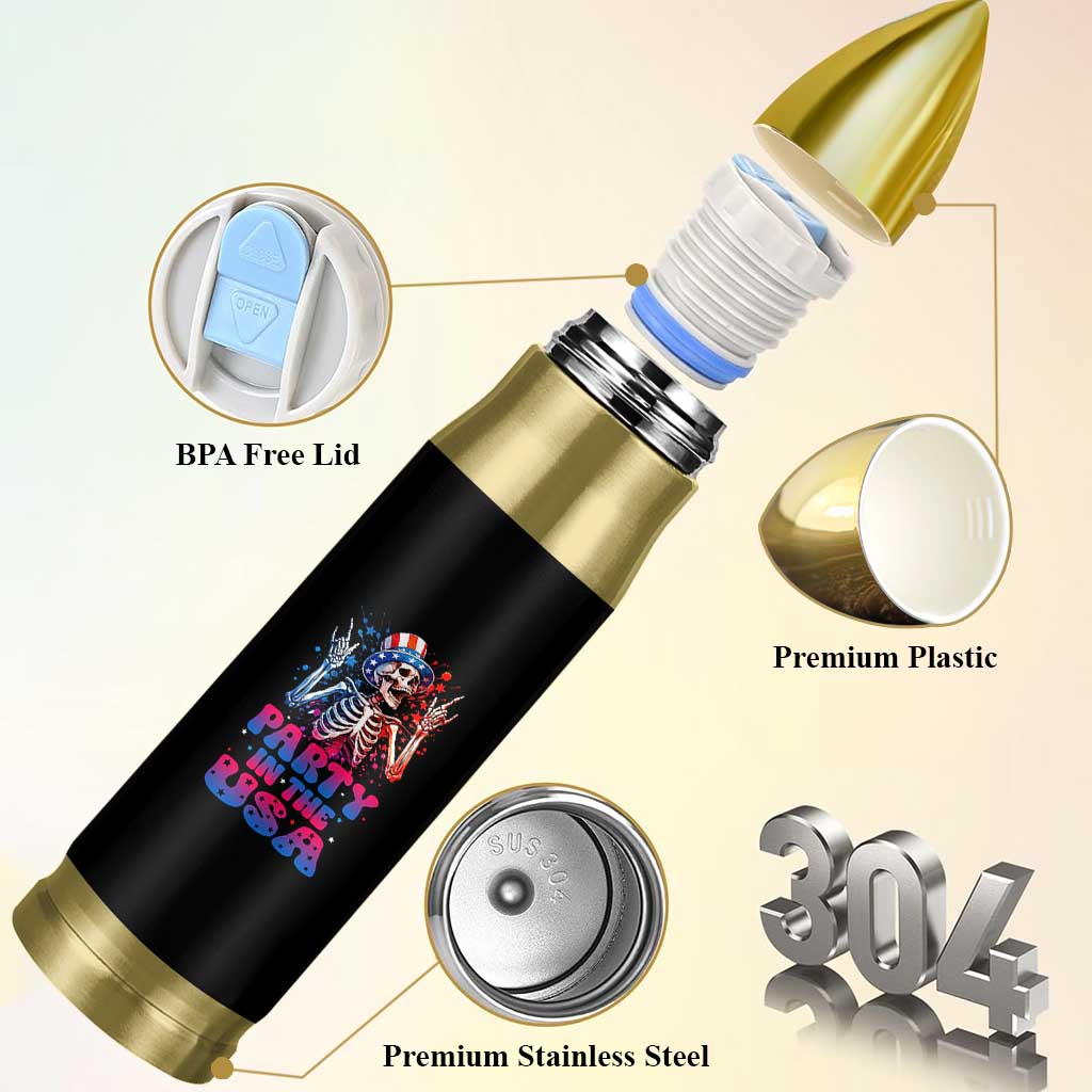 Funny Party In The USA Skeleton Rock Hand Bullet Tumbler 4th Of July Rocker Gift