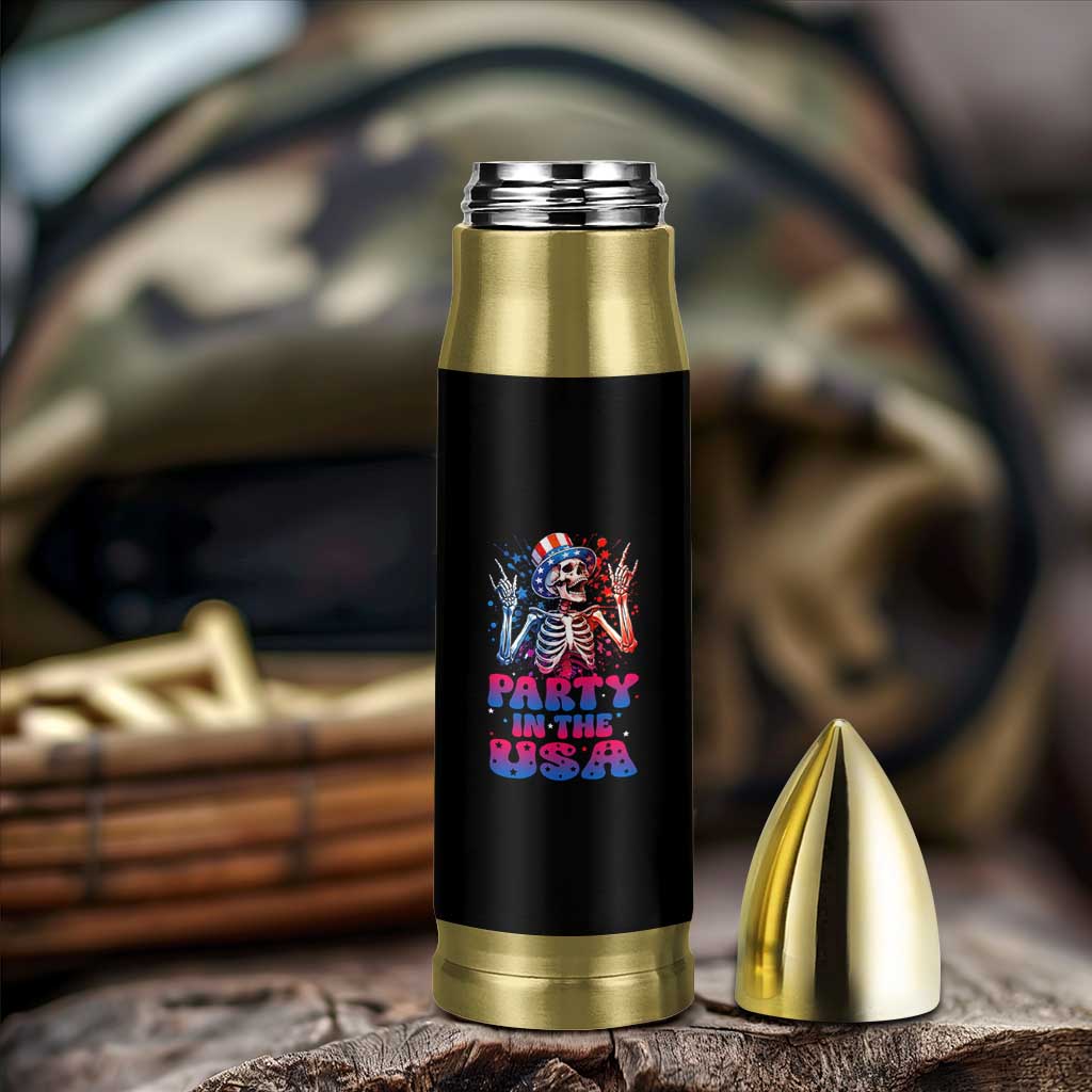 Funny Party In The USA Skeleton Rock Hand Bullet Tumbler 4th Of July Rocker Gift