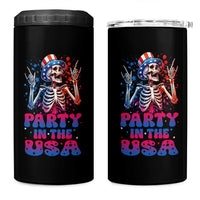 Funny Party In The USA Skeleton Rock Hand 4 in 1 Can Cooler Tumbler 4th Of July Rocker Gift