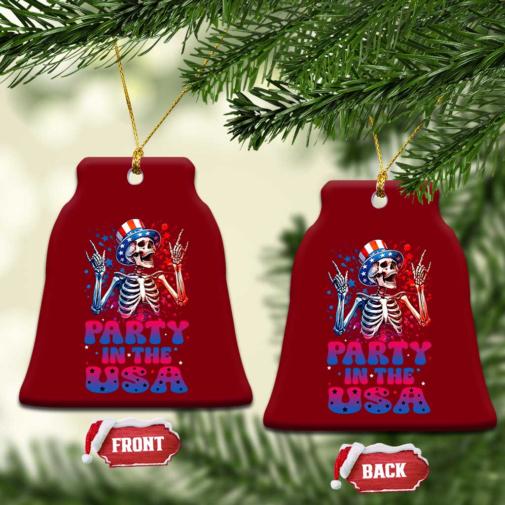 Funny Party In The USA Skeleton Rock Hand Ceramic Ornament 4th Of July Rocker Gift