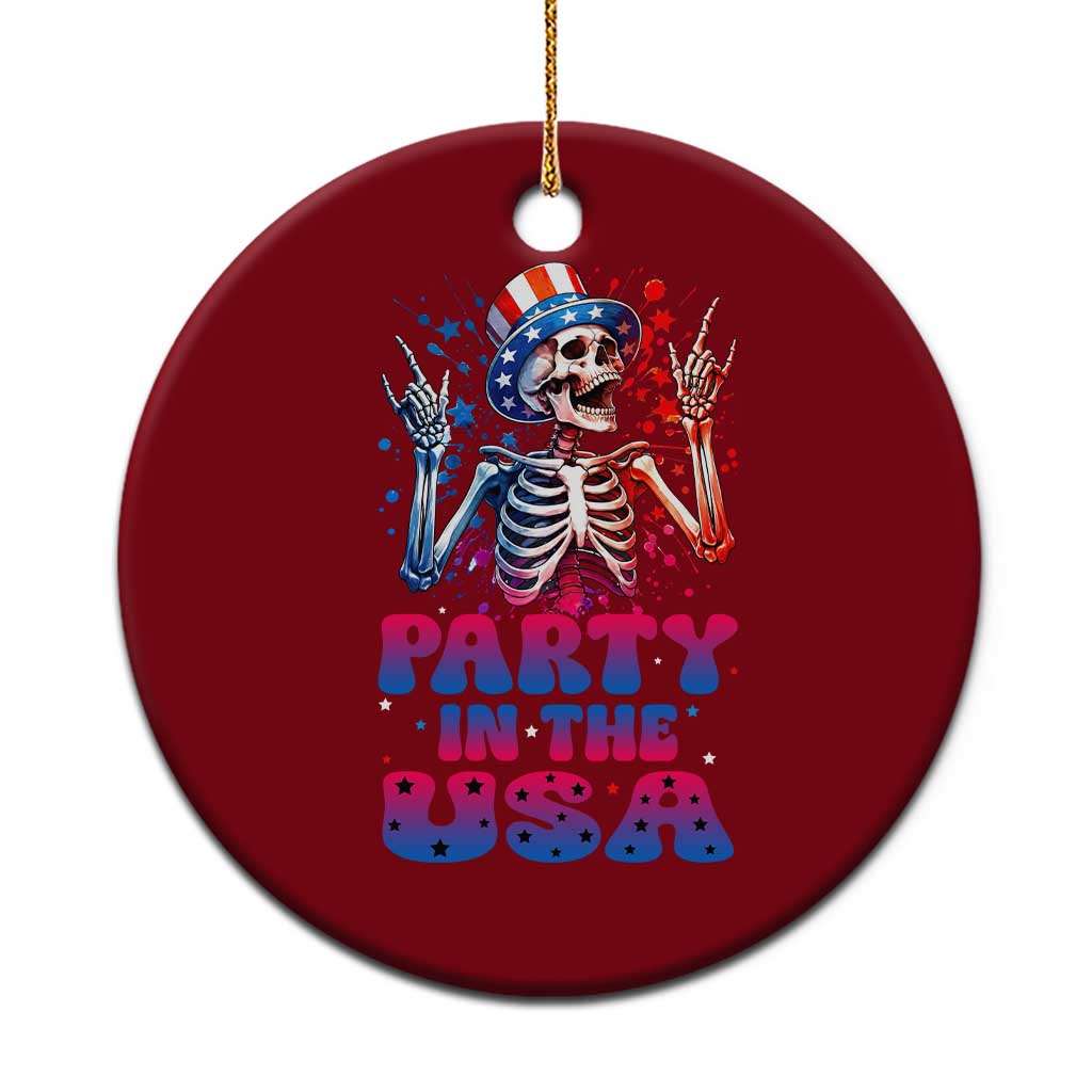 Funny Party In The USA Skeleton Rock Hand Ceramic Ornament 4th Of July Rocker Gift