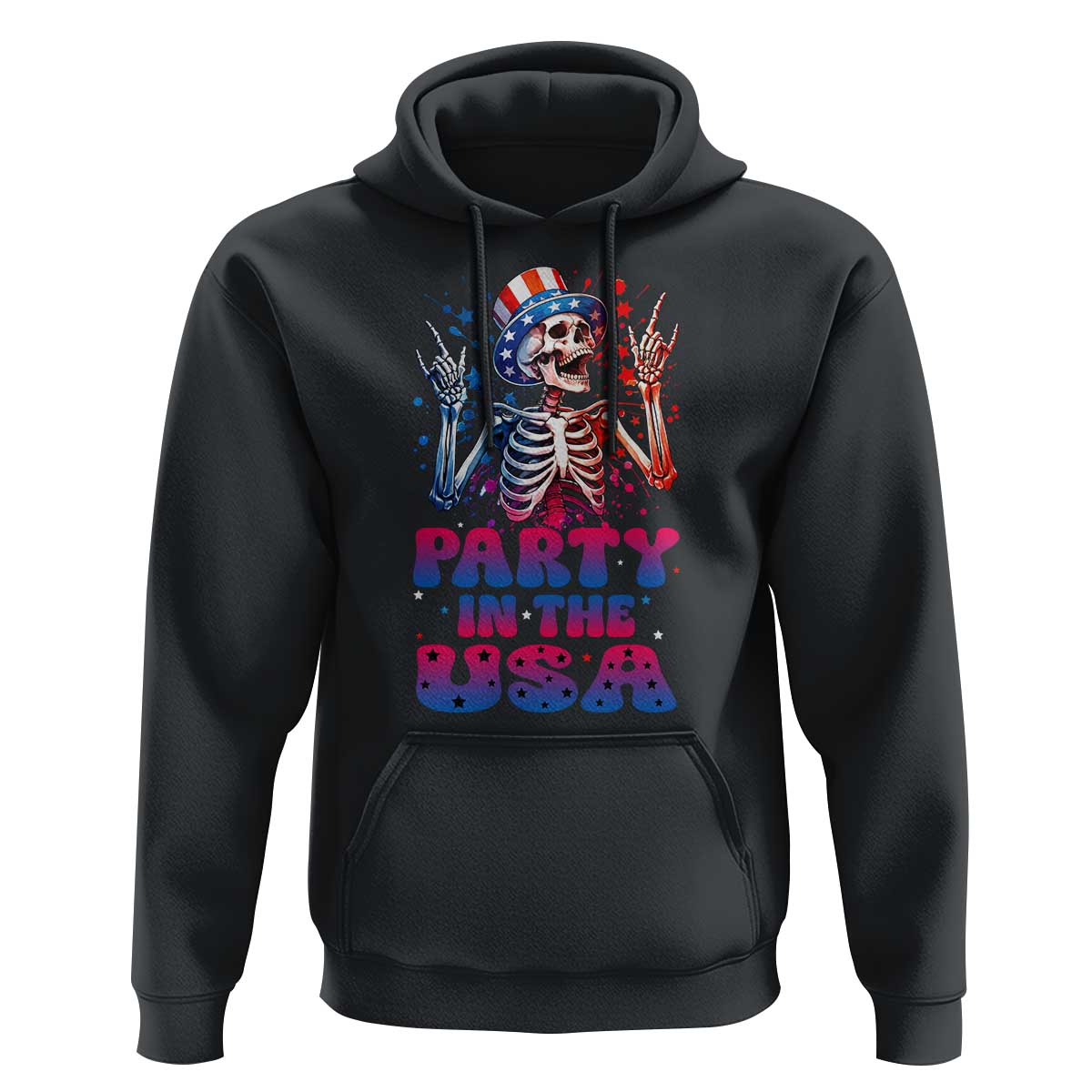Funny Party In The USA Skeleton Rock Hand Hoodie 4th Of July Rocker Gift