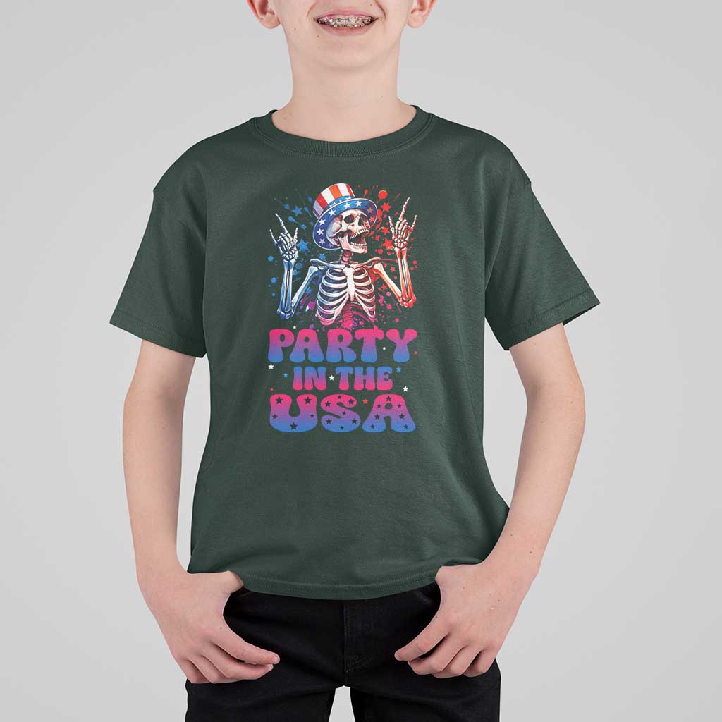 Funny Party In The USA Skeleton Rock Hand T Shirt For Kid 4th Of July Rocker Gift