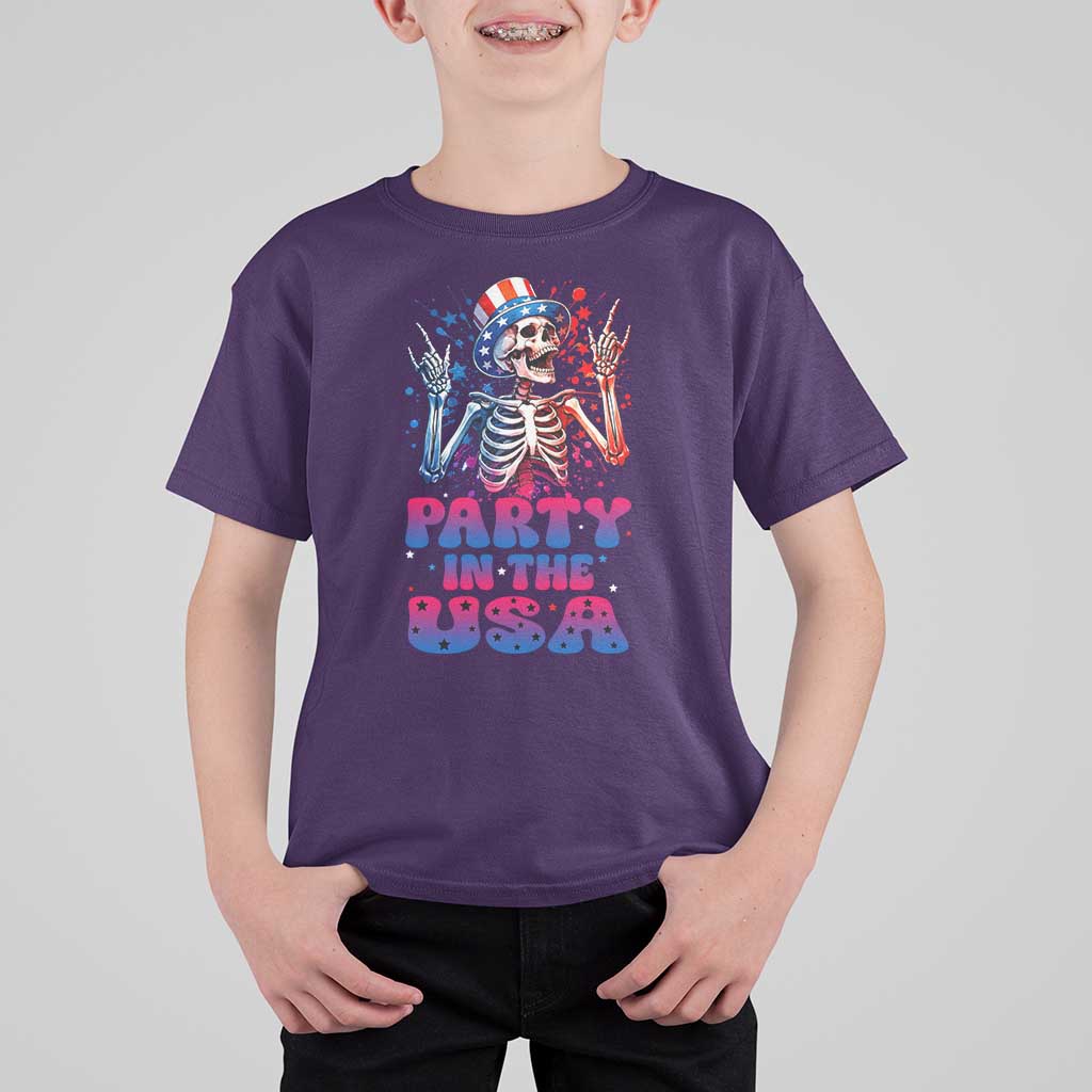 Funny Party In The USA Skeleton Rock Hand T Shirt For Kid 4th Of July Rocker Gift