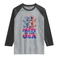 Funny Party In The USA Skeleton Rock Hand Raglan Shirt 4th Of July Rocker Gift