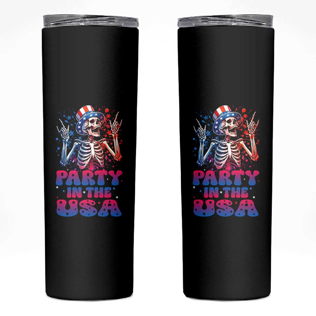 Funny Party In The USA Skeleton Rock Hand Skinny Tumbler 4th Of July Rocker Gift