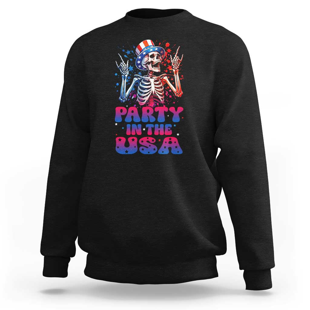 Funny Party In The USA Skeleton Rock Hand Sweatshirt 4th Of July Rocker Gift
