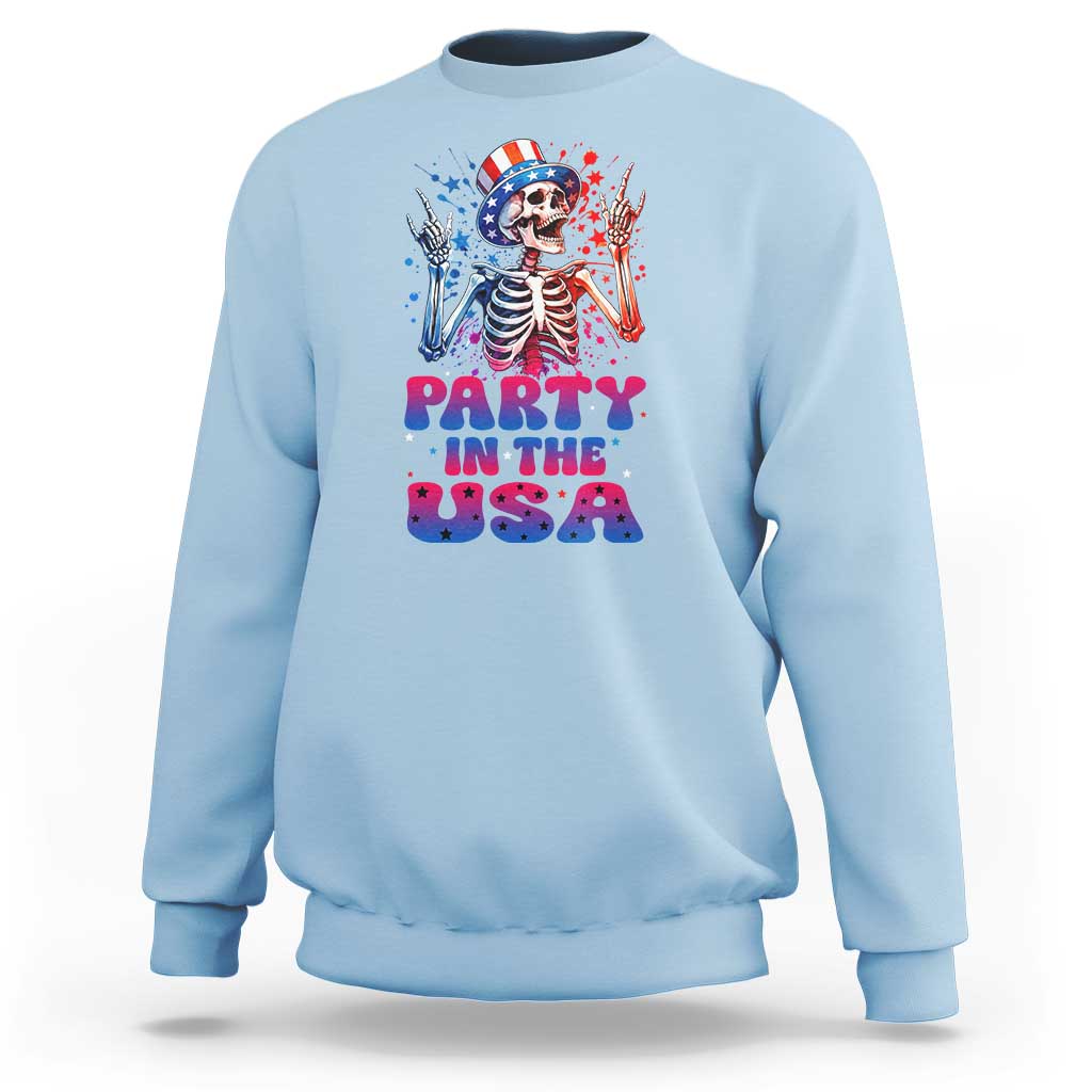 Funny Party In The USA Skeleton Rock Hand Sweatshirt 4th Of July Rocker Gift