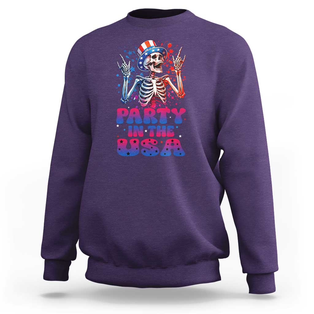 Funny Party In The USA Skeleton Rock Hand Sweatshirt 4th Of July Rocker Gift