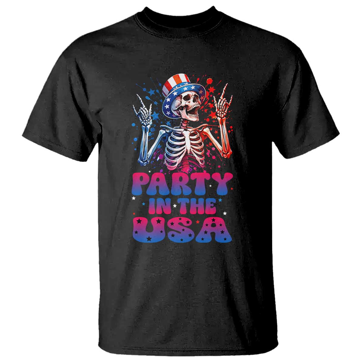 Funny Party In The USA Skeleton Rock Hand T Shirt 4th Of July Rocker Gift