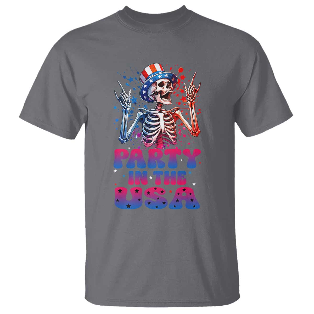 Funny Party In The USA Skeleton Rock Hand T Shirt 4th Of July Rocker Gift